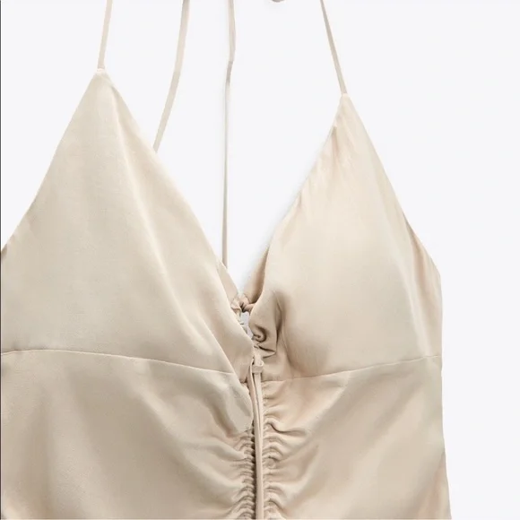 Zara Beige Ruched mini Dress - Picture 6 of 11